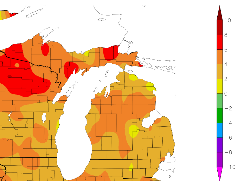 Temperature departure from normal for the past seven days as of May 17.